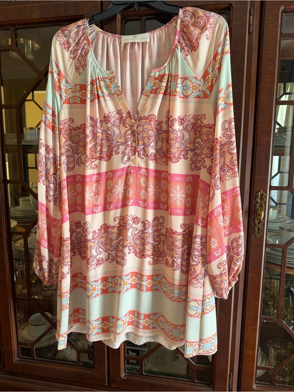 Amanda Uprichard Pink, Cream & Mint Boho Peasant Tunic